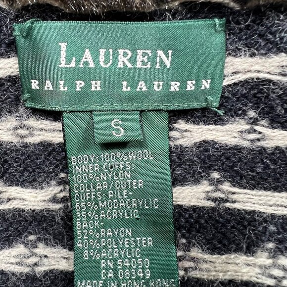 Lauren Ralph Lauren Reindeer Fair Isle Wool Faux Fur Trim Sweater Jacket Full Zi - Picture 6 of 9